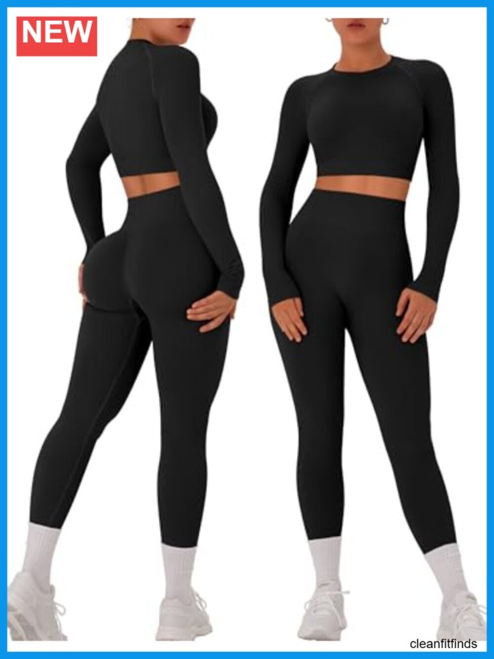 Women's 2 Piece Seamless Long Sleeve Crop Top Scrunch Butt Leggings Set